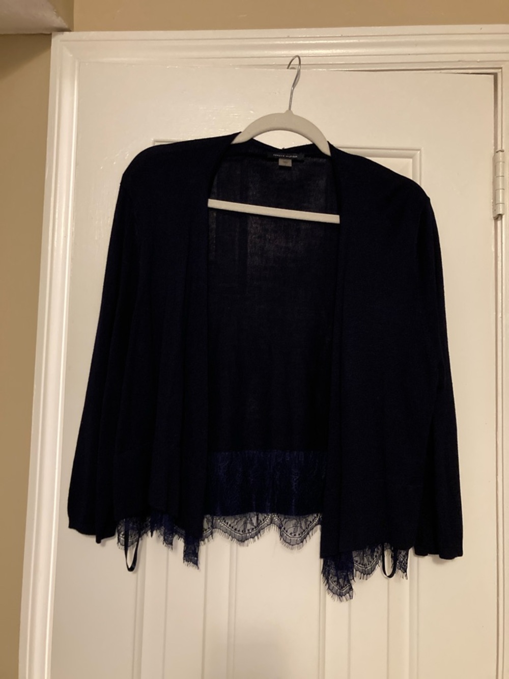 Tommy Hilfiger Navy Open-Front Cardigan with Lace Hem